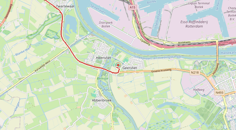 Kaart van de omgeving van de melding, met de kazerne die is gealarmeerd