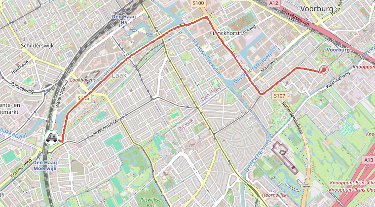 Kaart van de omgeving van de melding, met de kazerne die is gealarmeerd