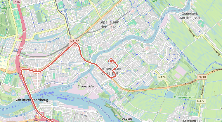 Kaart van de omgeving van de melding, met de kazerne die is gealarmeerd