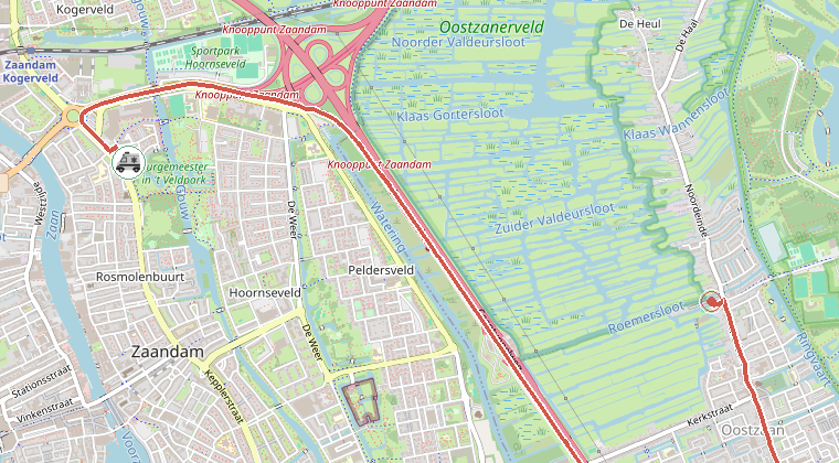 Kaart van de omgeving van de melding, met de kazerne die is gealarmeerd