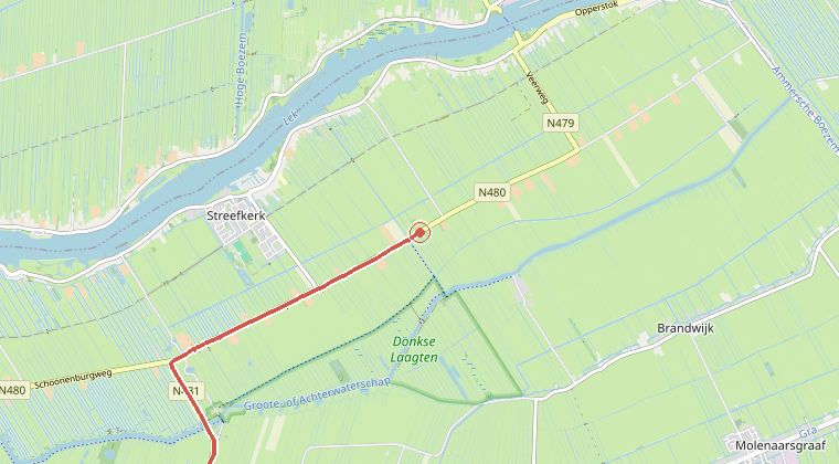 Kaart van de omgeving van de melding, met de kazerne die is gealarmeerd