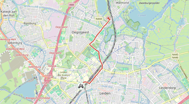 Kaart van de omgeving van de melding, met de kazerne die is gealarmeerd