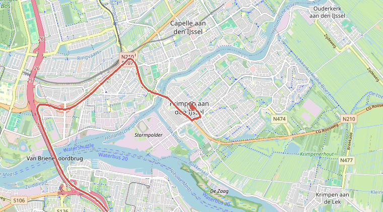 Kaart van de omgeving van de melding, met de kazerne die is gealarmeerd