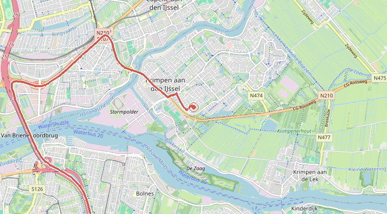Kaart van de omgeving van de melding, met de kazerne die is gealarmeerd