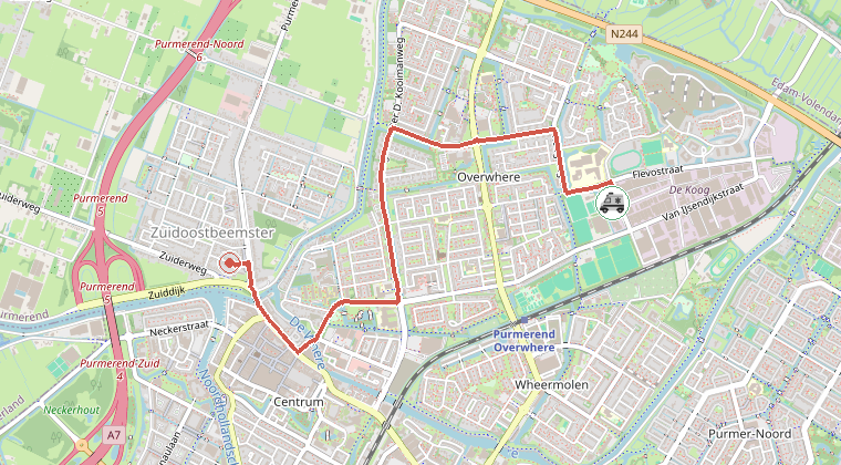 Kaart van de omgeving van de melding, met de kazerne die is gealarmeerd