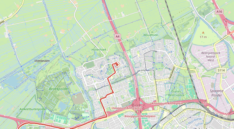 Kaart van de omgeving van de melding, met de kazerne die is gealarmeerd