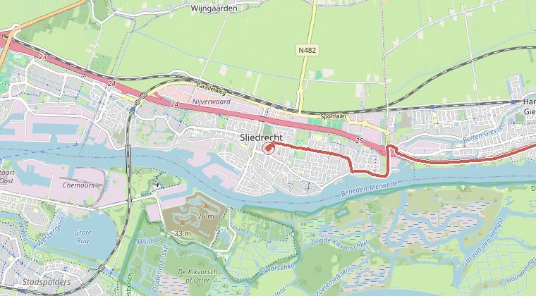 Kaart van de omgeving van de melding, met de kazerne die is gealarmeerd