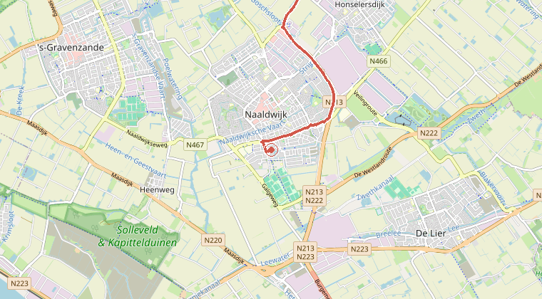 Kaart van de omgeving van de melding, met de kazerne die is gealarmeerd