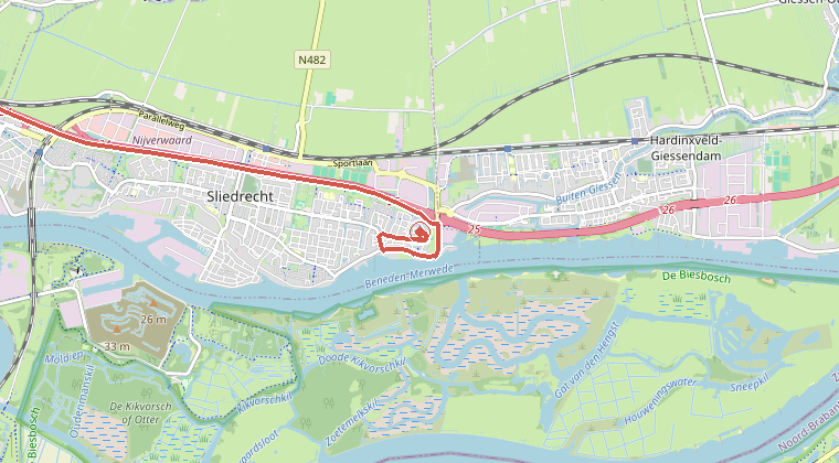 Kaart van de omgeving van de melding, met de kazerne die is gealarmeerd