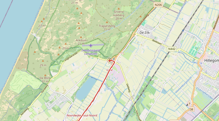 Kaart van de omgeving van de melding, met de kazerne die is gealarmeerd