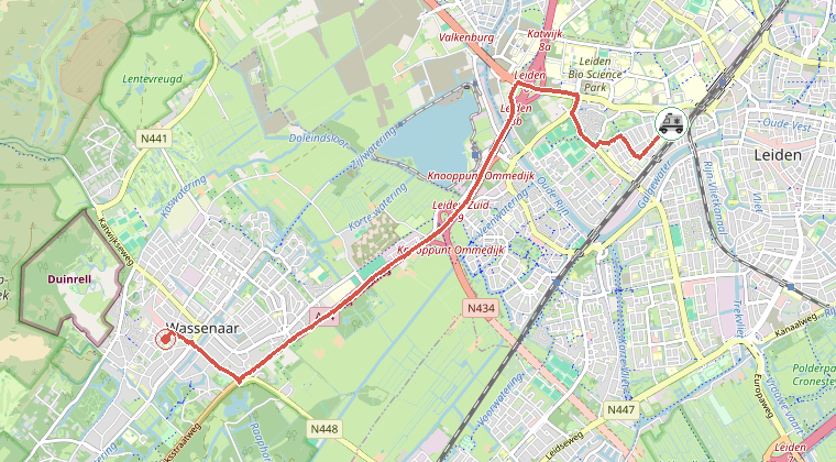 Kaart van de omgeving van de melding, met de kazerne die is gealarmeerd