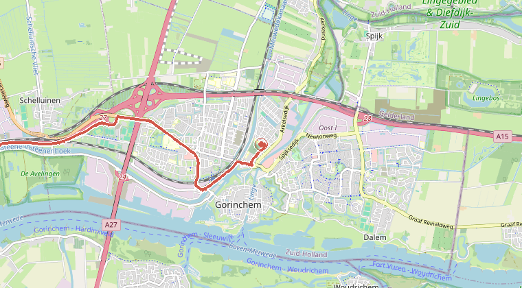 Kaart van de omgeving van de melding, met de kazerne die is gealarmeerd