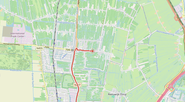 Kaart van de omgeving van de melding, met de kazerne die is gealarmeerd
