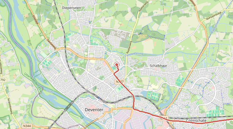 Kaart van de omgeving van de melding, met de kazerne die is gealarmeerd