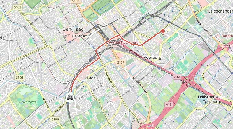 Kaart van de omgeving van de melding, met de kazerne die is gealarmeerd