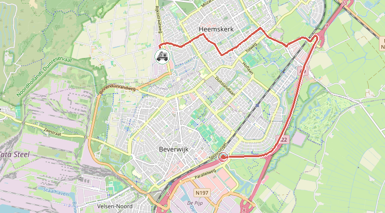 Kaart van de omgeving van de melding, met de kazerne die is gealarmeerd