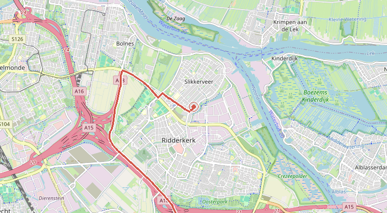 Kaart van de omgeving van de melding, met de kazerne die is gealarmeerd