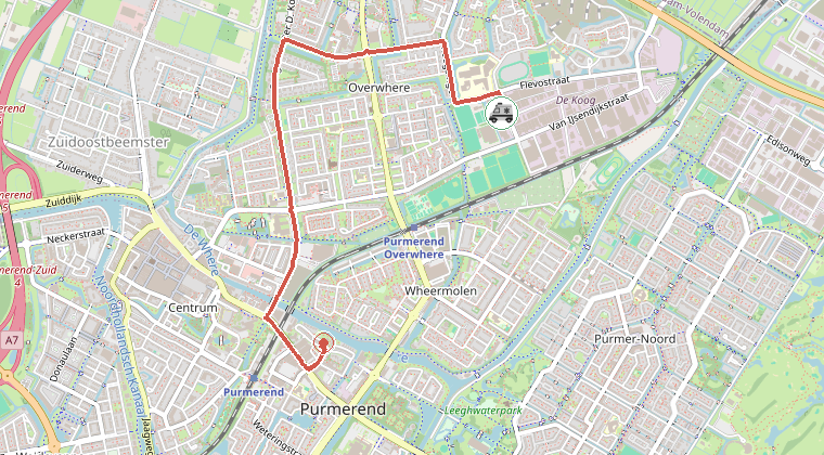 Kaart van de omgeving van de melding, met de kazerne die is gealarmeerd
