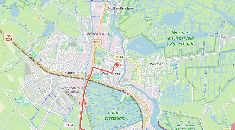 Kaart van de omgeving van de melding, met de kazerne die is gealarmeerd