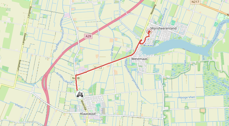 Kaart van de omgeving van de melding, met de kazerne die is gealarmeerd