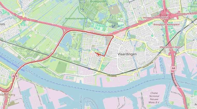 Kaart van de omgeving van de melding, met de kazerne die is gealarmeerd