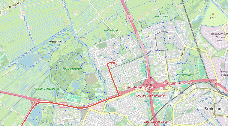 Kaart van de omgeving van de melding, met de kazerne die is gealarmeerd