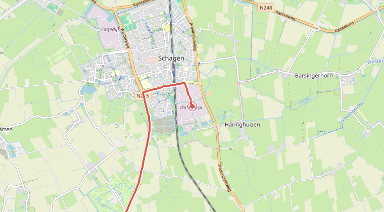 Kaart van de omgeving van de melding, met de kazerne die is gealarmeerd