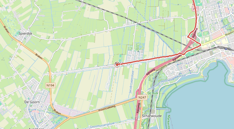 Kaart van de omgeving van de melding, met de kazerne die is gealarmeerd