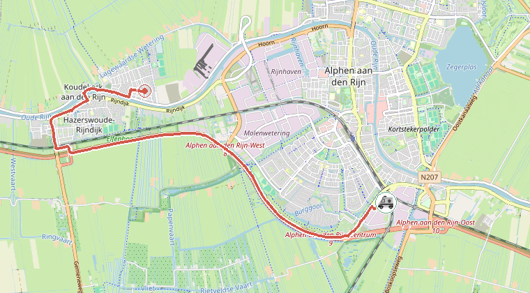 Kaart van de omgeving van de melding, met de kazerne die is gealarmeerd