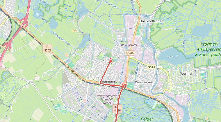 Kaart van de omgeving van de melding, met de kazerne die is gealarmeerd