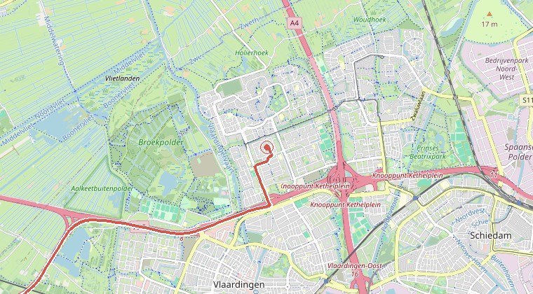 Kaart van de omgeving van de melding, met de kazerne die is gealarmeerd
