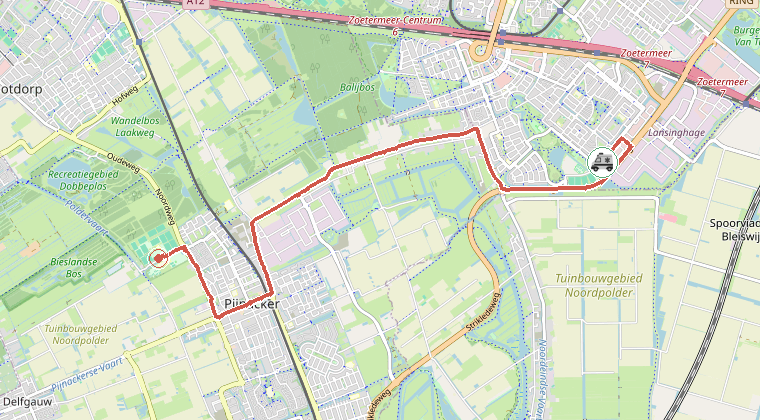 Kaart van de omgeving van de melding, met de kazerne die is gealarmeerd