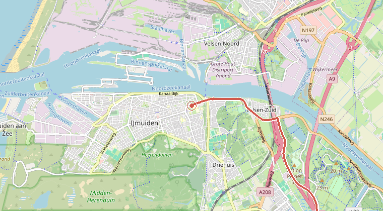 Kaart van de omgeving van de melding, met de kazerne die is gealarmeerd