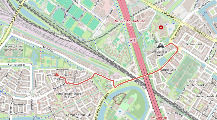 Kaart van de omgeving van de melding, met de kazerne die is gealarmeerd