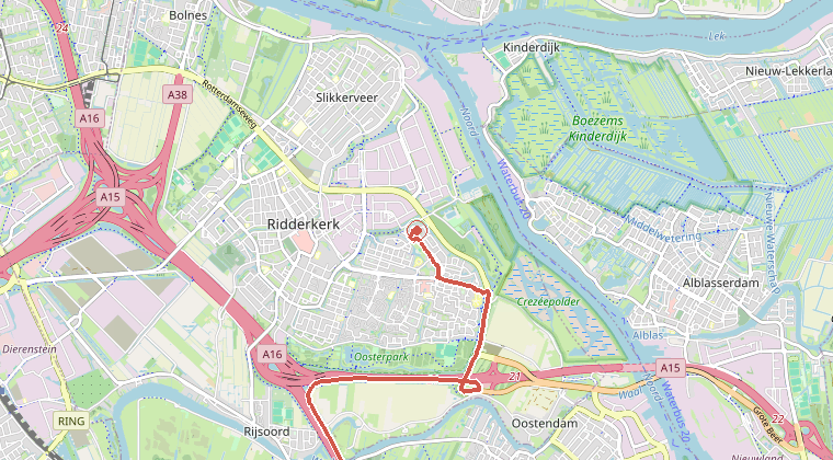 Kaart van de omgeving van de melding, met de kazerne die is gealarmeerd