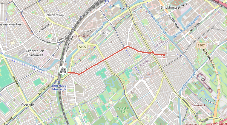 Kaart van de omgeving van de melding, met de kazerne die is gealarmeerd