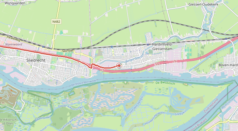 Kaart van de omgeving van de melding, met de kazerne die is gealarmeerd