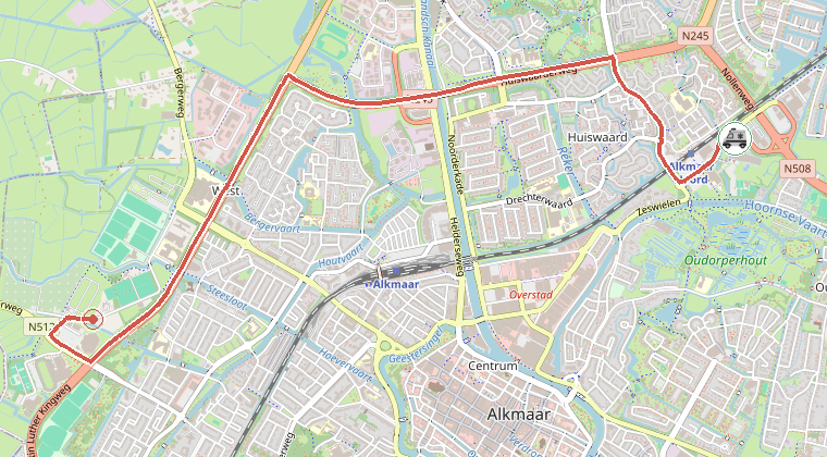 Kaart van de omgeving van de melding, met de kazerne die is gealarmeerd