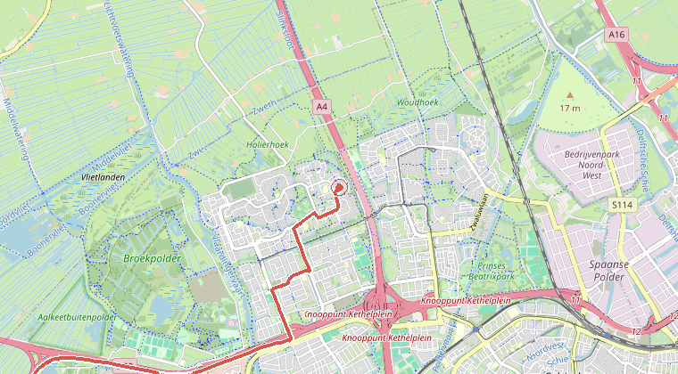 Kaart van de omgeving van de melding, met de kazerne die is gealarmeerd