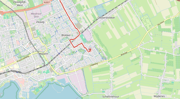 Kaart van de omgeving van de melding, met de kazerne die is gealarmeerd