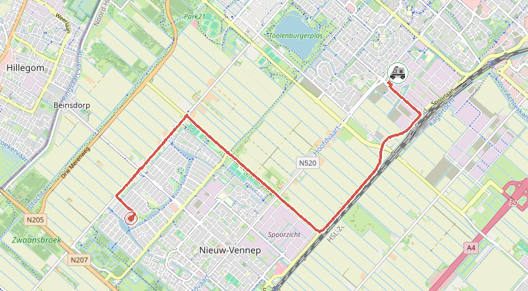 Kaart van de omgeving van de melding, met de kazerne die is gealarmeerd