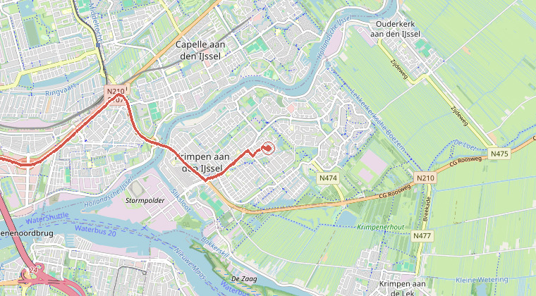 Kaart van de omgeving van de melding, met de kazerne die is gealarmeerd