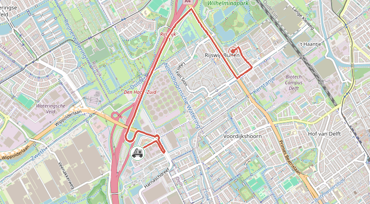 Kaart van de omgeving van de melding, met de kazerne die is gealarmeerd