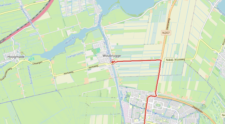 Kaart van de omgeving van de melding, met de kazerne die is gealarmeerd