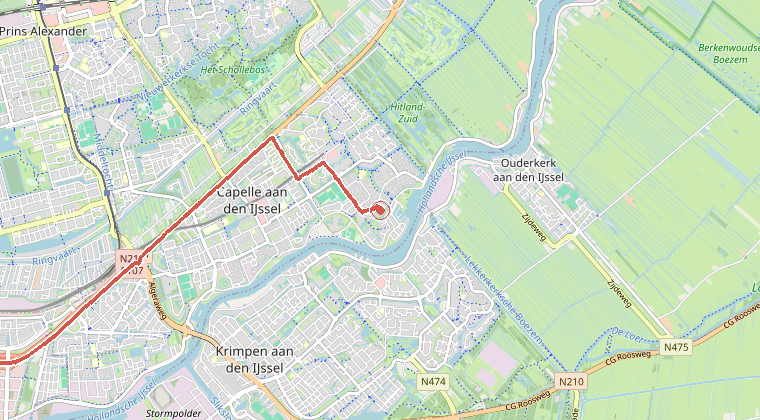 Kaart van de omgeving van de melding, met de kazerne die is gealarmeerd