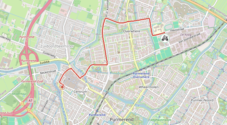 Kaart van de omgeving van de melding, met de kazerne die is gealarmeerd