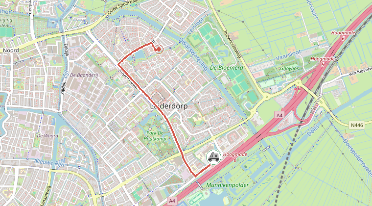 Kaart van de omgeving van de melding, met de kazerne die is gealarmeerd