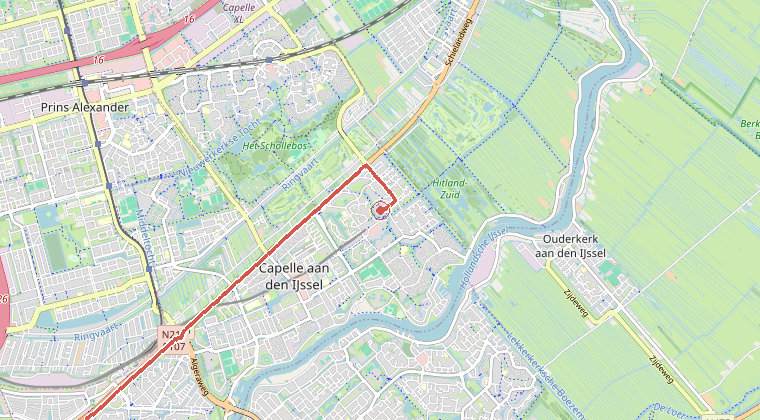 Kaart van de omgeving van de melding, met de kazerne die is gealarmeerd