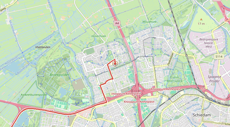 Kaart van de omgeving van de melding, met de kazerne die is gealarmeerd