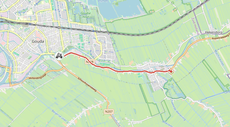 Kaart van de omgeving van de melding, met de kazerne die is gealarmeerd